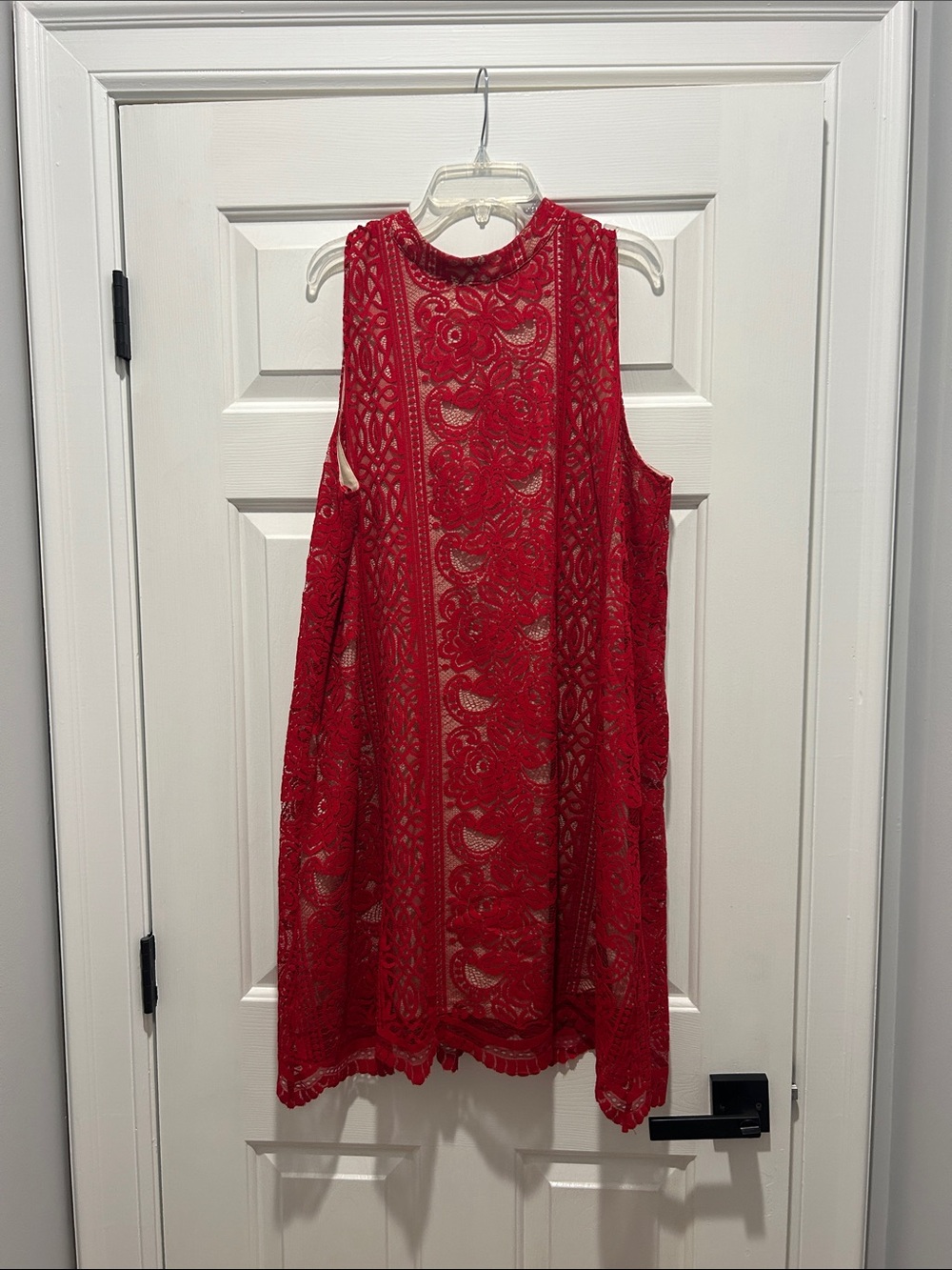 love, Fire Red Lace High-Neck Mini Dress